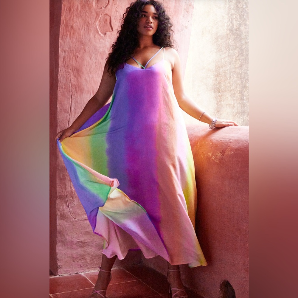 Eloquii Rainbow Ombre Maxi Dress — Purple, Pink, Green, Yellow, Blue